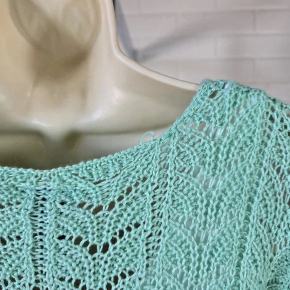 Daytrip Mint Lace V-Neck Crochet Sweater Oversized Medium - Picture 7 of 11